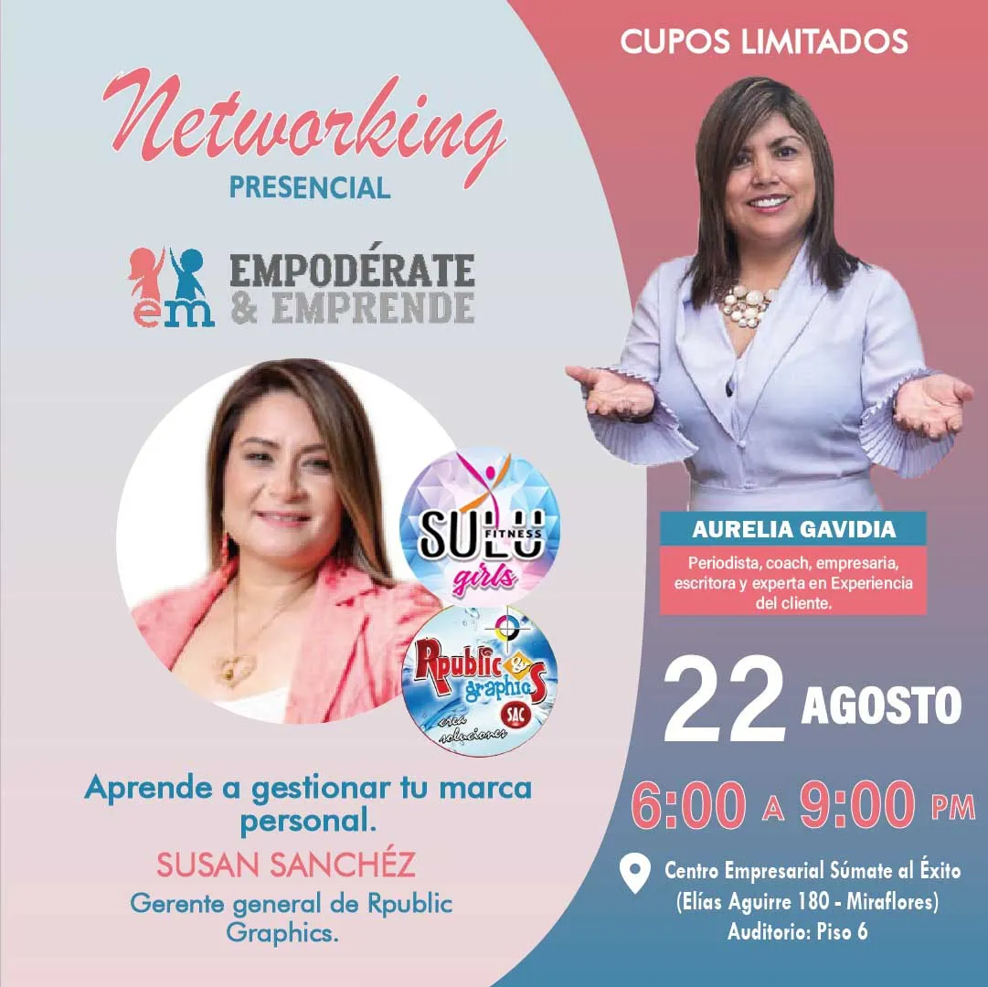 Afiche del networking con Susan Sánchez, de Rpublic Graphics: «Aprende a gestionar tu marca personal»