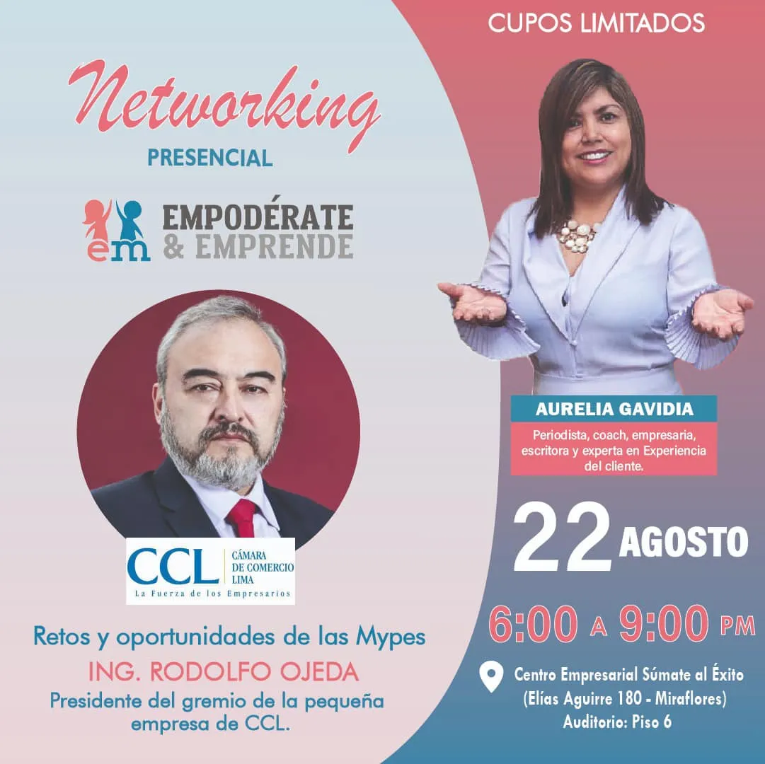 Afiche del networking con el ing. Rodolfo Ojeda, de la CCL: «Retos y oportunidades de las Mypes»