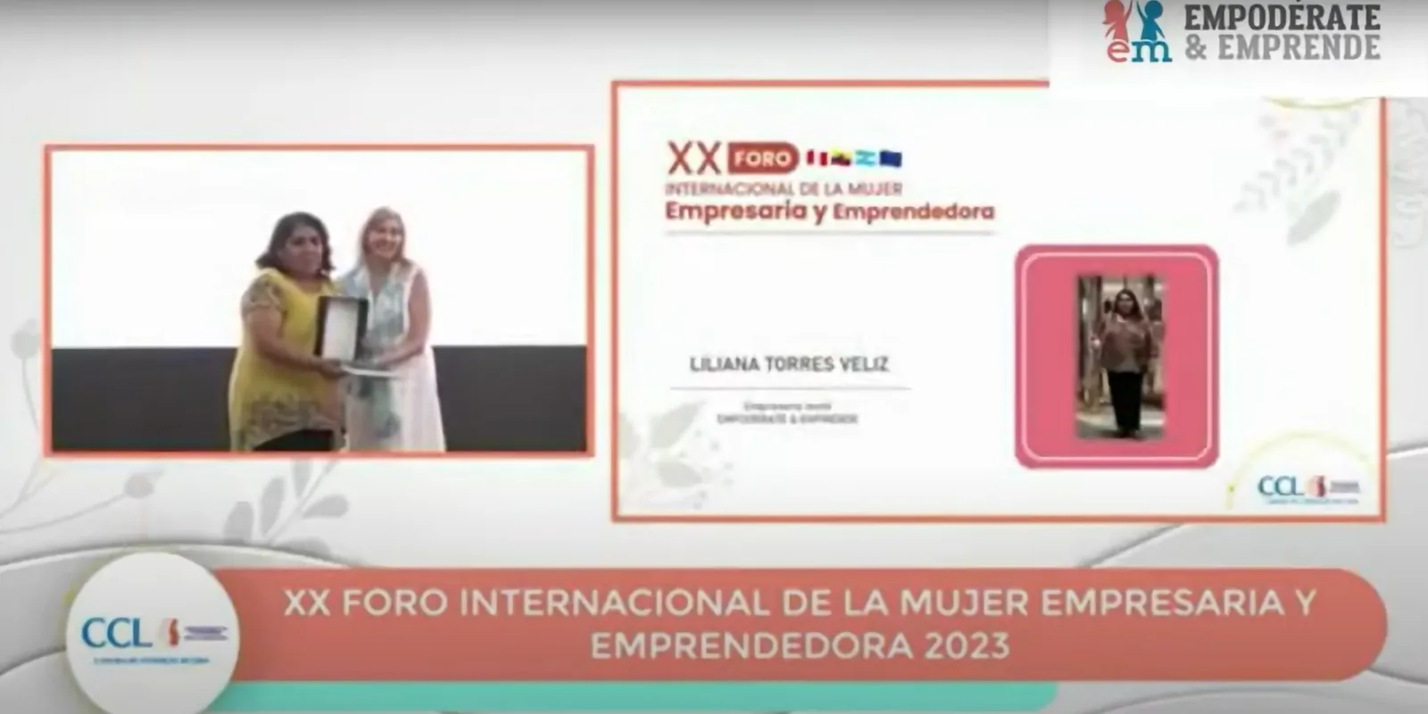 Captura del video del XX Foro Internacional de la Mujer Empresaria y Emprendedora 2023 con la entrega a Liliana Torres