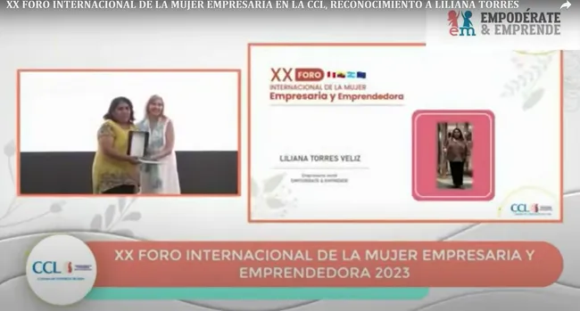 Captura del video del XX Foro Internacional de la Mujer Empresaria y Emprendedora 2023 con la entrega a Liliana Torres