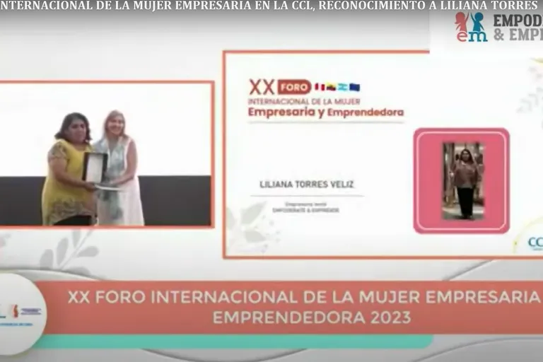 Captura del video del XX Foro Internacional de la Mujer Empresaria y Emprendedora 2023 con la entrega a Liliana Torres