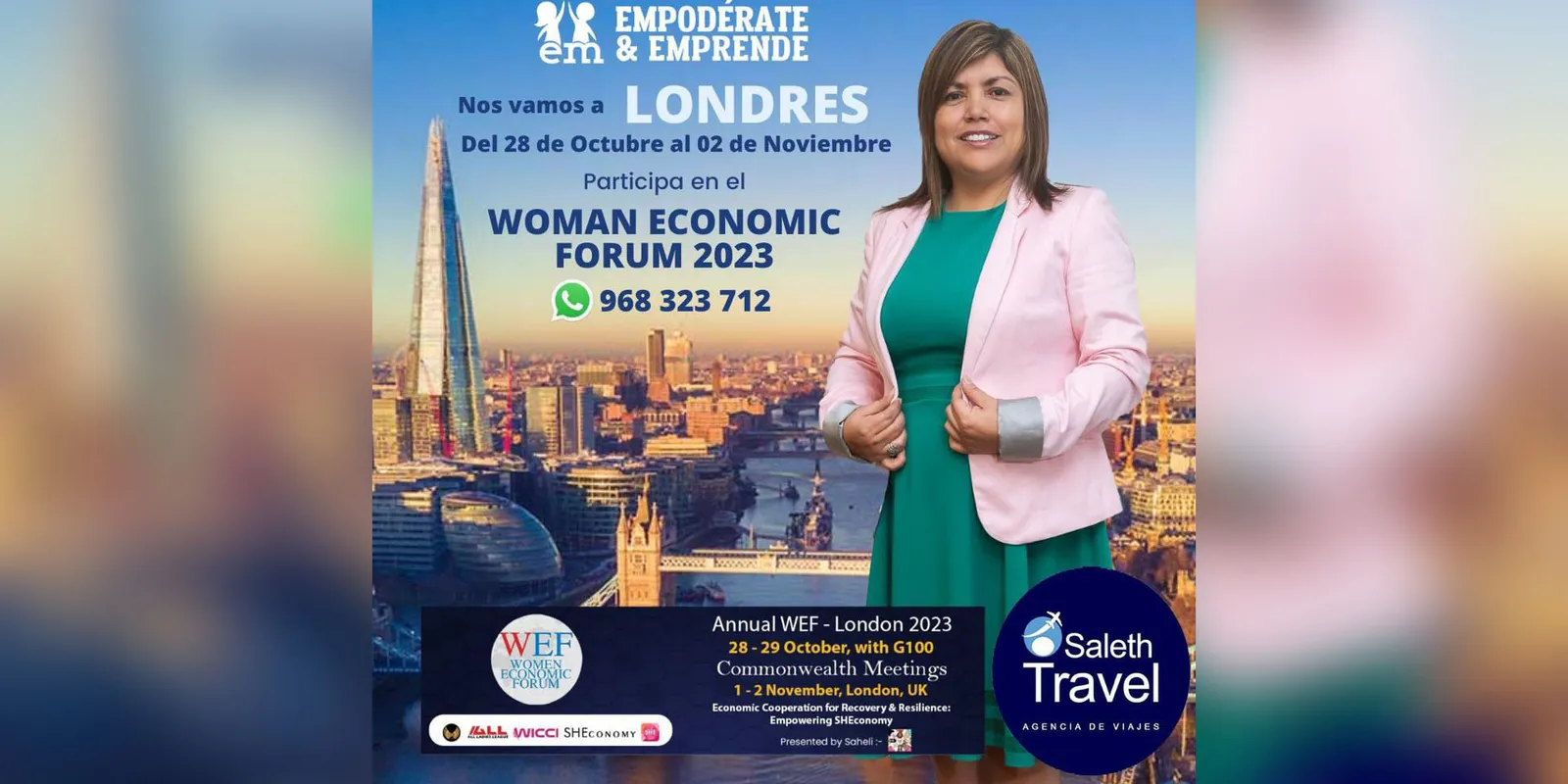 Flyer: nos vamos a Londres para participar en el Woman Economic Forum 2023, del 28 de octubre al 2 de noviembre