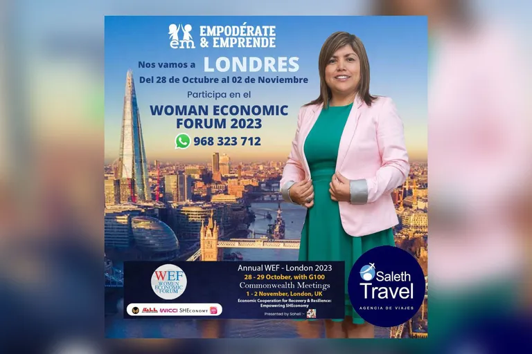 Flyer: nos vamos a Londres para participar en el Woman Economic Forum 2023, del 28 de octubre al 2 de noviembre