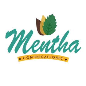 Logo de Mentha Comunicaciones: hojas de menta y el nombre en letra caligráfica verde