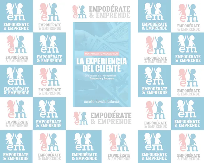 Fondo de logotipos de Empodérate y Emprende con la portada del libro La Experiencia del Cliente en el centro