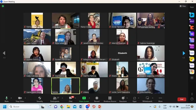 Videollamada de Zoom con 25 participantes del networking virtual de la red, el 20 de julio de 2023
