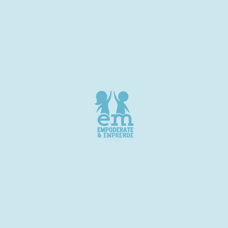 Logotipo de Empodérate y Emprende en celeste sobre un fondo celeste claro