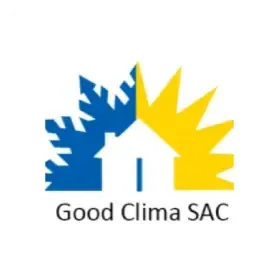Logo de Good Clima SAC: casa entre un copo de nieve azul y un sol amarillo