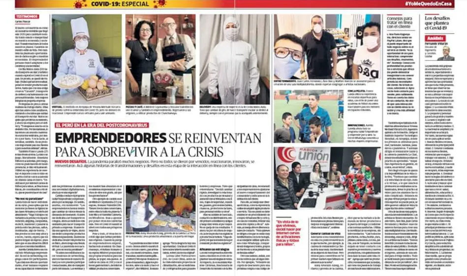 Página especial sobre COVID-19 con el titular «Emprendedores se reinventan para sobrevivir a la crisis»