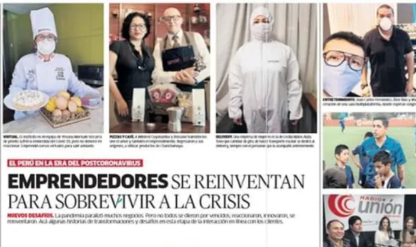 Recorte de la página especial de COVID-19 con el titular «Emprendedores se reinventan para sobrevivir a la crisis»